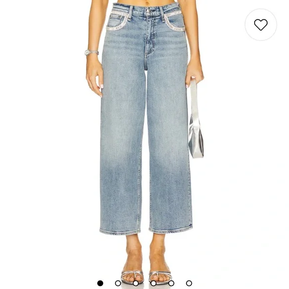 Rag & Bone Andi Embellished Ankle-Length Wide-Leg Jeans in Pacific With Jewel - Picture 2 of 16